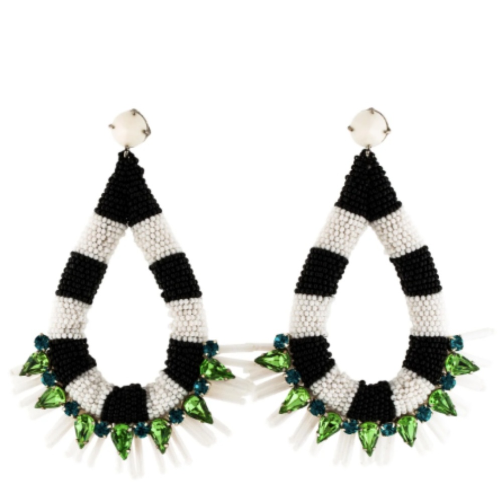 Tory Burch Black & White Beaded Teardrop Earrings